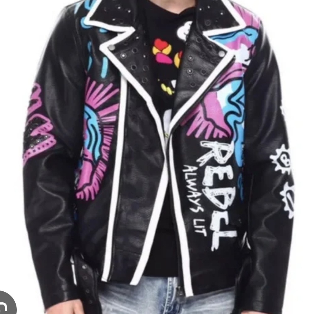 Men's Black and Multicolor Graphic Bomber Jacket